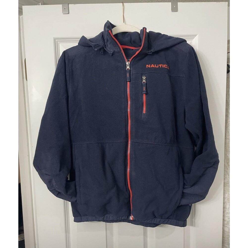 Nautica Boys Full Zip Hooded Fleece Jacket Pockets XL 18/20 Blue